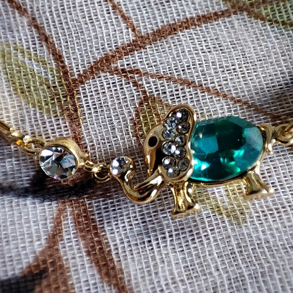 Dark Faceted Teal 18kt Gold Plated Puffed Lucky Elephant Segmented Bracelet NEW - Picture 7 of 11